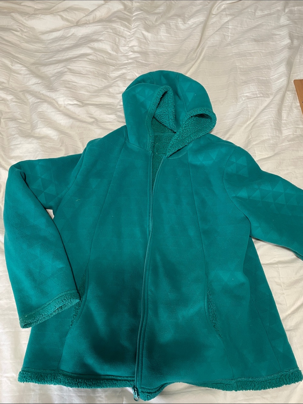 Teal Hooded Fleece Jacket - Women large (12-14)